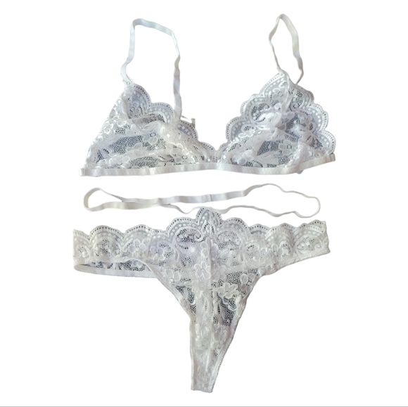 ADOME Women's Crescent White 2-Piece Sexy Bralette and Thong Lingerie Set, XXL - Picture 2 of 11